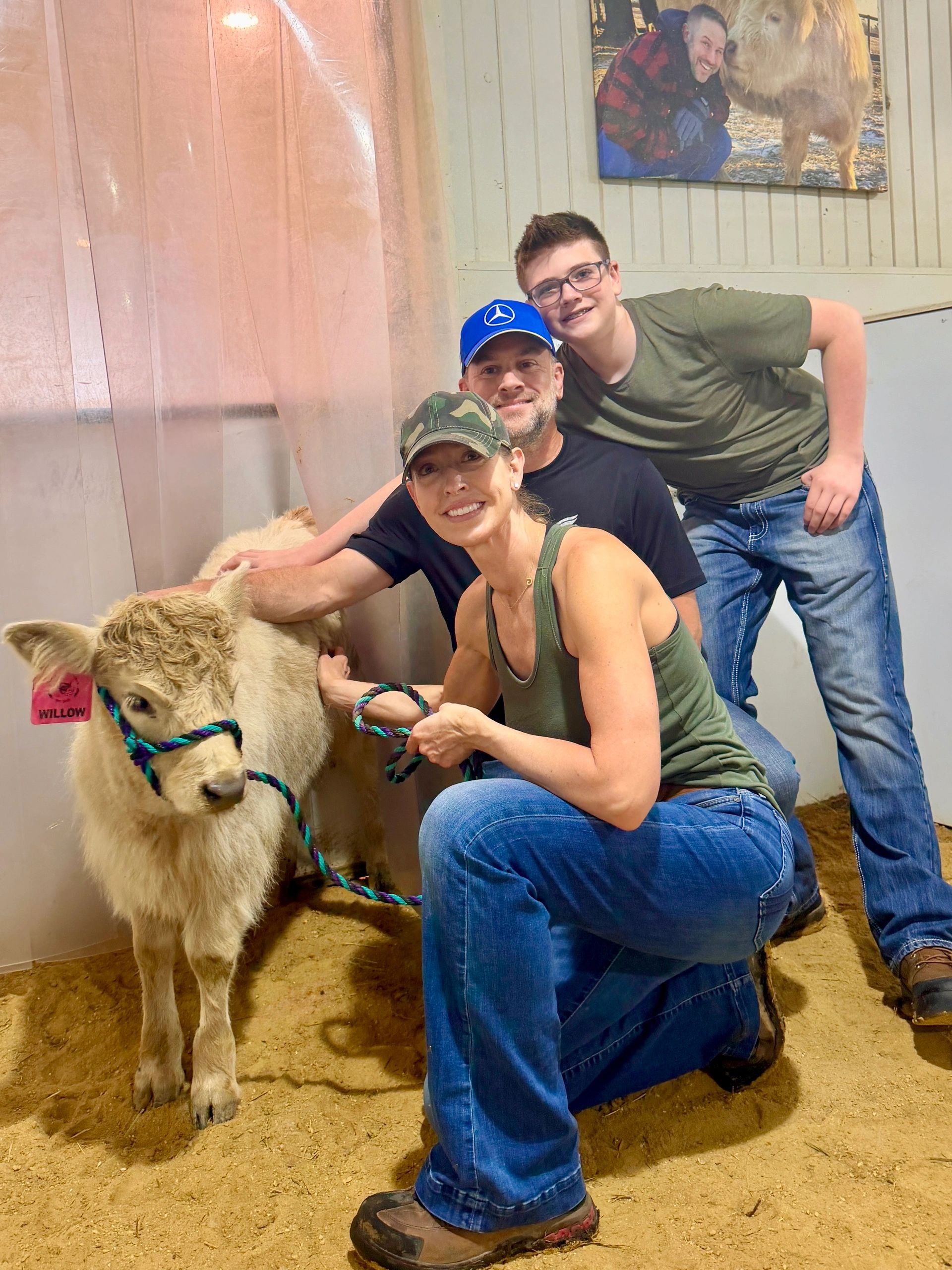 Family with Willow in the barn